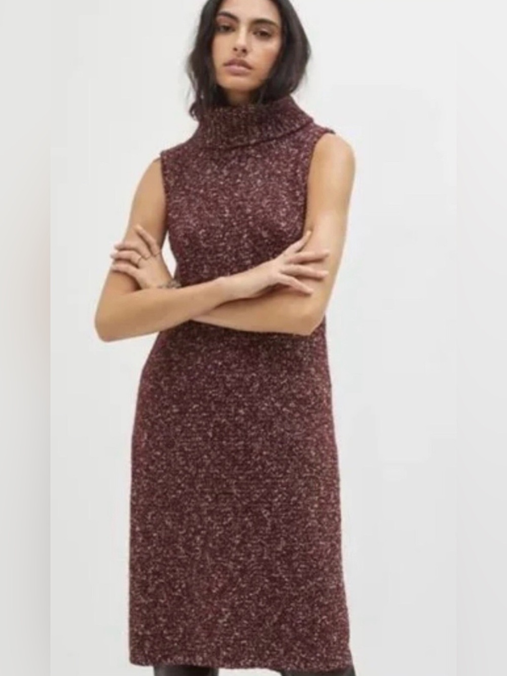 Anthropologie Flowy Maxi Tunic Sweater Sleeveless Turtleneck Burgundy XS EUC